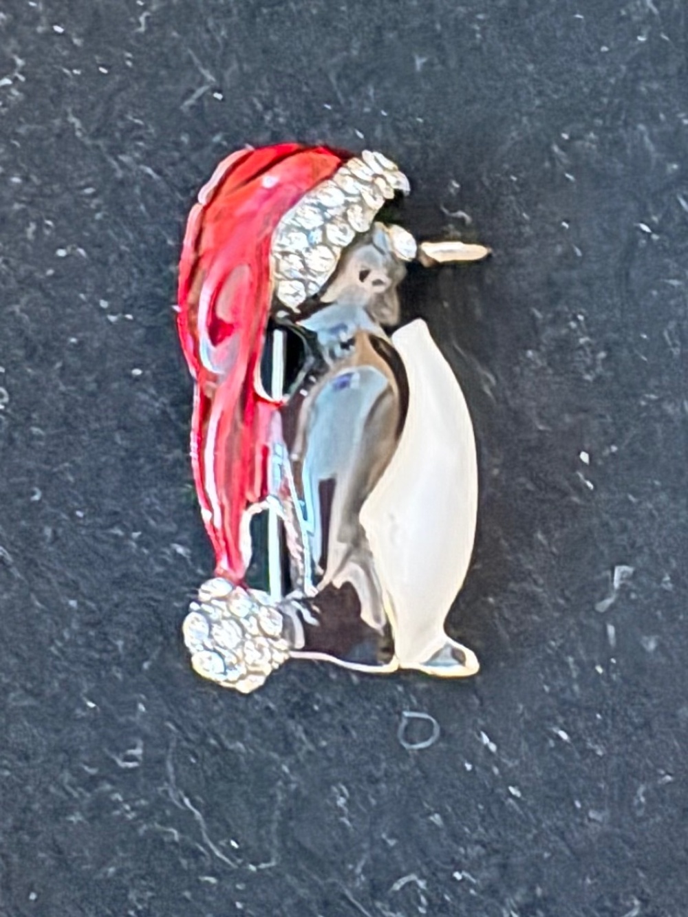 Christmas Penguin Santa Hat Brooch Rhinestone Holiday Pin